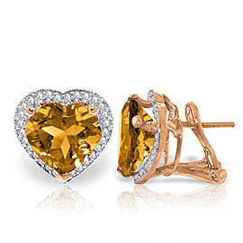 6.48 CTW 14K Solid Rose Gold Heart Citrine Diamond Earrings