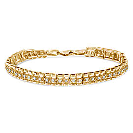 True 10K Yellow Gold Plated .925 Sterling Silver 2.0ct TDW Diamond Double-Link 7" Tennis Bracelet (I-J Color, I3 Clarity)