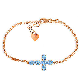 1.7 CTW 14K Solid Rose Gold Cross Bracelet Natural Blue Topaz