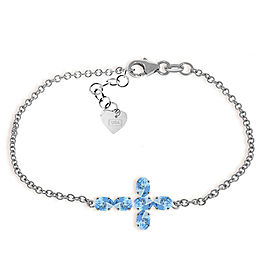 1.7 CTW 14K Solid White Gold Cross Bracelet Natural Blue Topaz