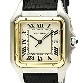 CARTIER Panthere 18K Gold Steel Leather Quartz Ladies Watch LXGoodsLE-398