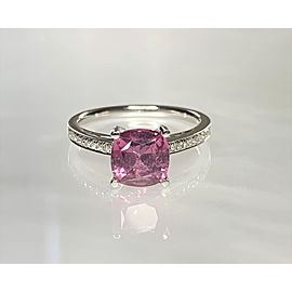 14K White Gold Cushion Cut Pink Sapphire Diamond Ring