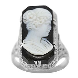 18k White Gold Onyx Antique Art Deco Ring