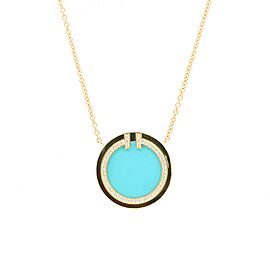 Tiffany and Co. T Diamond and Turquoise Circle Pendant Necklace