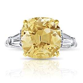 David Gross Cushion Yellow Sapphire and Diamond Platinum Ring