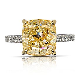 6 CARAT CUSHION CUT YELLOW DIAMOND ENGAGEMENT RING PLATINUM & 18K GOLD GIA CERTIFIED 5 CT W VS1 BY MIKE NEKTA