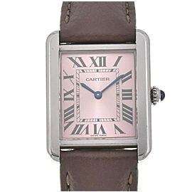 CARTIER Tank solo 3170 SS/Leather pink Dial Quartz Ladies Watch