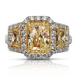 5 CARAT RADIANT CUT THREE STONE YELLOW DIAMOND ENGAGEMENT RING PLATINUM & 18K GOLD CERTIFIED MIKE NEKTA