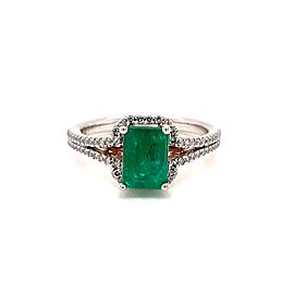 Emerald-Cut Emerald and 1/3 cttw Diamond Split Shank Ring in 14K Gold