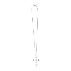 14K White Gold .08ct Diamond & .43ct Sapphire Cross Necklace