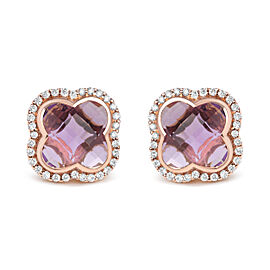 18K Rose Gold 3/8 Cttw Diamond and 11x11mm Clover-Cut Purple Amethyst Gemstone Clover Halo Stud Earrings (G-H Color, SI1-SI2 Clarity)