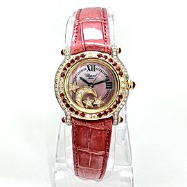 CHOPARD HAPPY SPORT 26mm Wuartz 2 Tone Watch Floating DIAMONDS & Red RUBIES