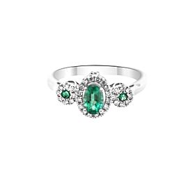 18k White Gold Emerald and Diamond Ring