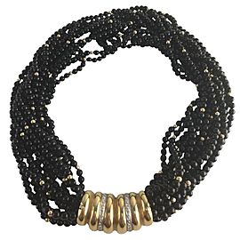 14K Yellow Gold 0.28ct Diamond & Black Bead Multi-Strand Necklace