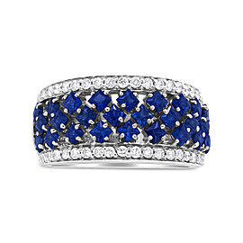 18K White Gold 3/8 Cttw Diamond and 2x2mm Princess Cut Blue Sapphire Fashion Band Ring (F-G Color, VS1-VS2 Clarity) - Size 7