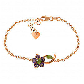 0.87 CTW 14K Solid Rose Gold Flower Bracelet Amethyst Peridot