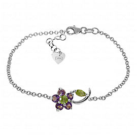 0.87 CTW 14K Solid White Gold Flower Bracelet Amethyst Peridot