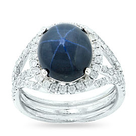 14K White Gold with 5.21ct. Star Sapphire and 0.98ct. Diamond Ring Size 7.0