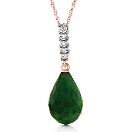 8.88 CTW 14K Solid Rose Gold Necklace Diamond Briolette Drop Emerald