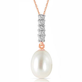 4.08 CTW 14K Solid Rose Gold Necklace Diamond Briolette Cultured Pearl