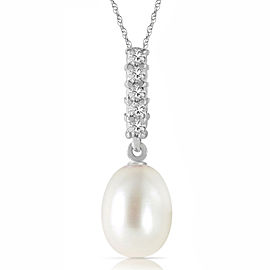 4.08 CTW 14K Solid White Gold Necklace Diamond Briolette Cultured Pearl