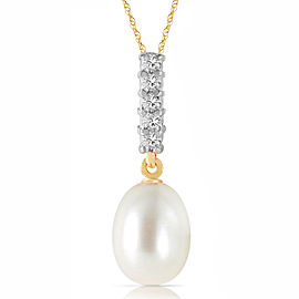 4.08 CTW 14K Solid Gold Necklace Diamond Briolette Cultured Pearl