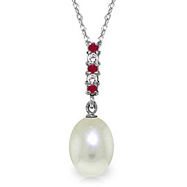 4.15 CTW 14K Solid White Gold Necklace Diamond, Ruby Briolette Cultured Pearl