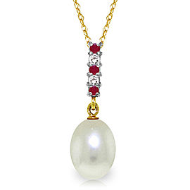 4.15 CTW 14K Solid Gold Necklace Diamond, Ruby Briolette Cultured Pearl