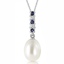 4.15 CTW 14K Solid White Gold Necklace Diamond, Sapphire Briolette Cultured Pearl