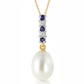 4.15 CTW 14K Solid Gold Necklace Diamond, Sapphire Briolette Cultured Pearl