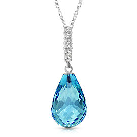 6.68 CTW 14K Solid White Gold Necklace Diamond Briolette Drop Blue Topaz