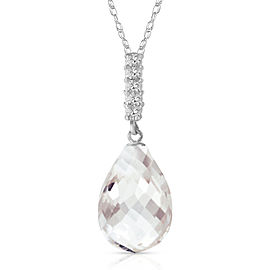 7.18 CTW 14K Solid White Gold Necklace Diamond Briolette Drop White Topaz