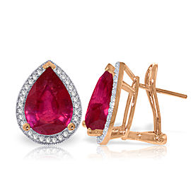 11.02 CTW 14K Solid Rose Gold French Clips Earrings Diamond Ruby