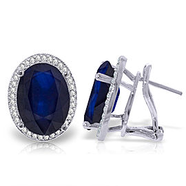 13.16 CTW 14K Solid White Gold French Clips Earrings Diamond Sapphire