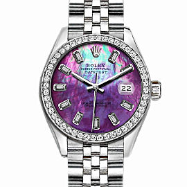 Rolex Datejust Stainless Steel with Custom Bezel and Purple MOP Dial 36mm Mens Watch