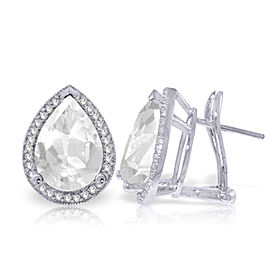 11.22 CTW 14K Solid White Gold French Clips Earrings Diamond White Topaz