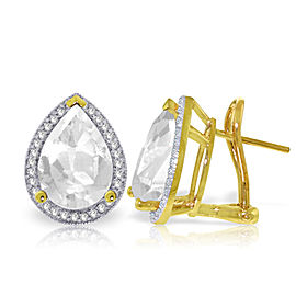 11.22 CTW 14K Solid Gold French Clips Earrings Diamond White Topaz