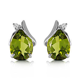 4.26 CTW 14K Solid White Gold Stud Earrings Diamond Peridot