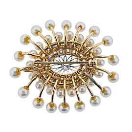 Gold Diamond Pearl Brooch Pin