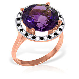 14K Solid Rose Gold Ring withNatural Black / White Diamonds & Amethyst