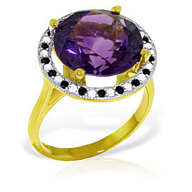 14K Solid Gold Ring withNatural Black / White Diamonds & Amethyst