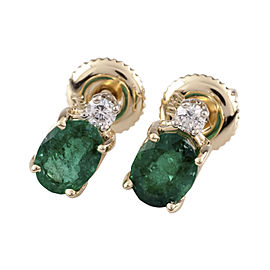 14K Yellow Gold With Emerald and Diamond Stud Earrings