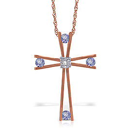 14K Solid Rose Gold Cross Necklace withNatural Diamond & Tanzanites