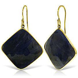 14K Solid Gold Fish Hook Earrings with Checkerboard Cut Sapphires