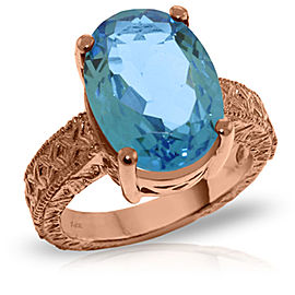 14K Solid Rose Gold Ring with Natural Oval Blue Topaz