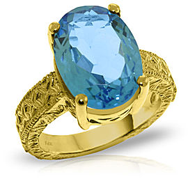 14K Solid Gold Ring with Natural Oval Blue Topaz