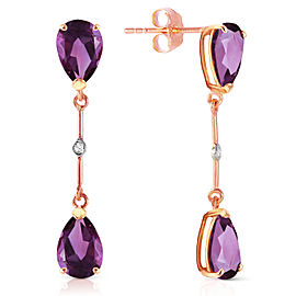 14K Solid Rose Gold Diamonds & Amethysts Dangling Earrings