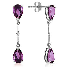 14K Solid White Gold Diamonds & Amethysts Dangling Earrings