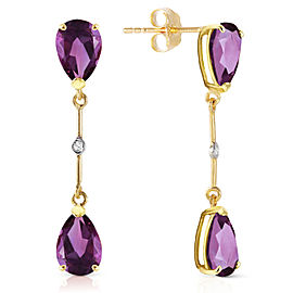 14K Solid Gold Diamonds & Amethysts Dangling Earrings