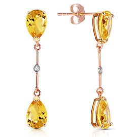 14K Solid Rose Gold Diamonds & Citrines Dangling Earrings